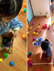 ボール＆折り紙＆羽子板遊び〈１歳児〉 令和３（2021）年６､７日